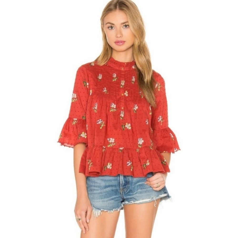 Ulla Johnson Scarlet Floral Ruffle Blouse - Picture 2 of 10